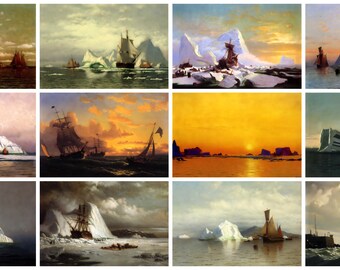 12 x William Bradford postcards – a set of 12 reproduction art postcard-sized mini-prints - 300gsm premium-quality matte photo card