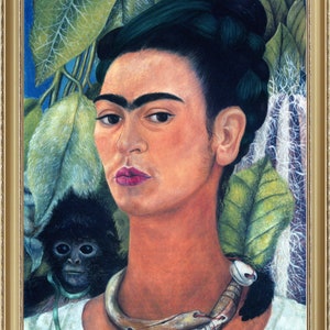 Frida Kahlo, Autoportrait avec Monkey II, 1938, reproduction A4 / A3 tirage d'art. Papier épais/véritable toile d'art. image 1