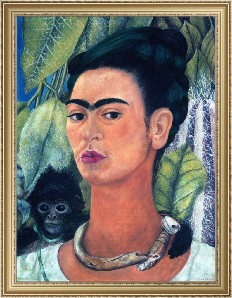 Frida Kahlo, Autoportrait avec Monkey II, 1938, reproduction A4 / A3 tirage d'art. Papier épais/véritable toile d'art. image 1