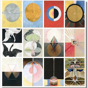 12 x Hilma af Klint Postkarten II - ein Set von 12 Miniprints in Postkartengröße - auf 300g/m² hochwertigem, mattem Fotokarton