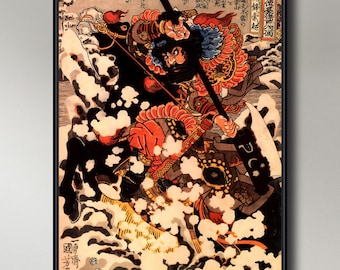 Utagawa Kuniyoshi - Sacucho Charging on a Black Stallion, museum-quality 250gsm matte paper giclée print /art canvas / unframed / framed
