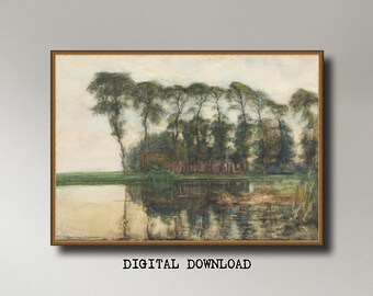 Piet Mondrian Farmstead along the water screened by tall trees INSTANT DOWNLOAD ultra-hi-res XL 300dpi print-ready digital files in 5 ratios