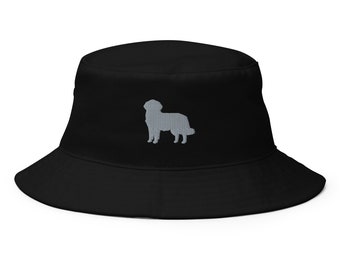 Golden retriever-hatt, broderad unisex bucket hat, för vuxna, retriever-presenter, grått broderi, klassisk design.