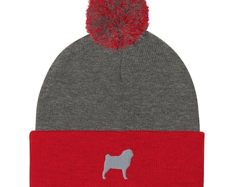 Pug Beanie, Pug Gift, Embroidered Unisex Pom-pom Beanie, Pug  display picture 3