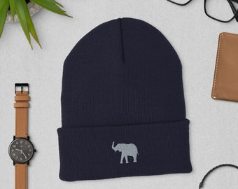 Elephant beanie, embroidered Cuffed Beanie, elephant winter hat, elephant gift for elephant lovers.