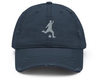 Soccer hat, soccer hats for men, embroidered distressed hat, male soccer cap, Father's day gift, design 1.