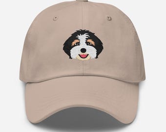 Bernedoodle smiling hat, embroidered unisex full color embroidered baseball hat, bernedoodle gifts, birthday, Christmas, mothers day gifts.