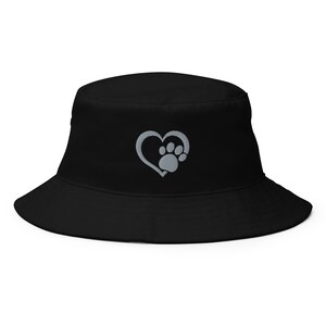 Paw print bucket hat, dog lover hat, dog mom bucket hat, dog dad bucket hat, embroidered unisex bucket hat.