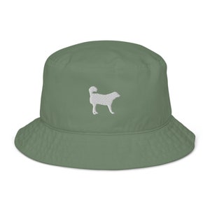 Akbash hat, white akbash dog hat, akbash dog gifts, Embroidered unisex organic bucket hat, akbash mom dad hat.