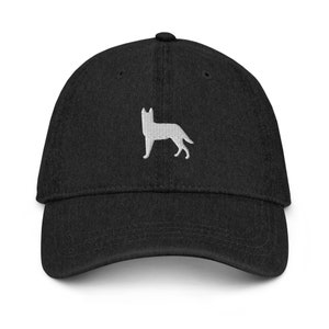 Belgian malinois hat, embroidered denim hat, for adults, belgian malinois gifts, white embroidery.