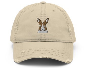 Holländischer Kaninchenhut, gestickte unisex Distressed Dad Hat, kawaii Design, altes Gold, Geschenke für Kaninchenliebhaber.