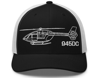 945DC helicopter hat, embroidered unisex Trucker Cap, 945DC trucker hat, pilot gift, pilot student gift, fathers day, Christmas gifts.