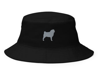 Pug hat, pug gift, embroidered unisex bucket hat, pug mom pug dad hat,