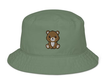 Teddy Bear Bucket Hat, Kawaii Bear Bucket Hat, Embroidered