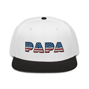 Papa hat flat brim, embroidered American flag unisex snapback hat style 2, patriot hat gifts.