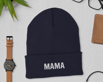 Mama beanie, embroidered beanie hat, mama hat, winter hat, new mom gifts, mama Cuffed Beanie, Christmas gifts.