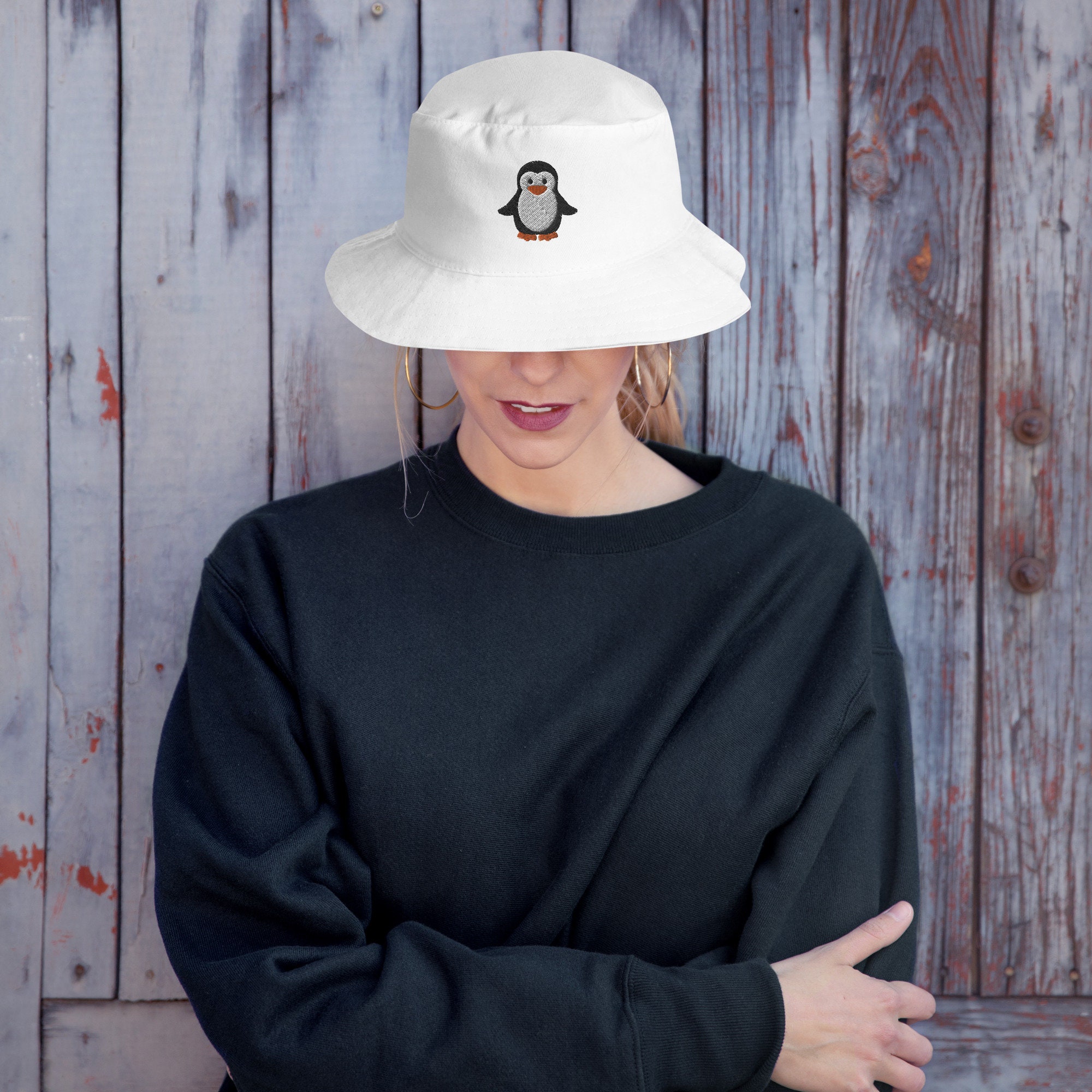 Penguin Bucket Hat, Embroidered Bucket Hat, Penguin Bucket Hats