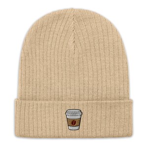 Coffee beanie, embroidered unisex Ribbed knit beanie, coffee lover gifts, coffee lover beanie, Christmas gifts.
