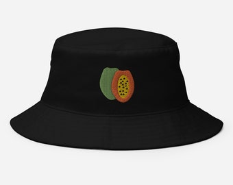 Papaya bucket hat, embroidered papaya fruit bucket hat, unisex hat for adult, papaya gifts for papaya lovers.