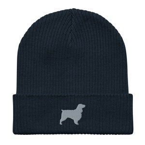Field Spaniel beanie, Embroidered Unisex 100% organic Cotton Ribbed Beanie, for kids and adults, Field Spaniel Gifts.
