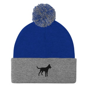 Belgian malinois beanie, embroidered pom-pom beanie, for adults, belgian malinois gifts, black embroidery, design 2.