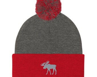 帽子 moose's Black beanie Moose Beanie, Embroidered Unisex Beanie Hat, Womens, Mens