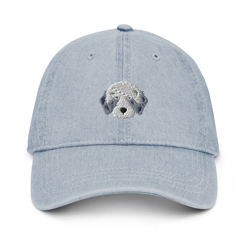 Aussiedoodle hat, embroidered aussiedoodle hat, aussiedoodle gift, unisex Denim Hat, dog mom dog dad hat. image 1