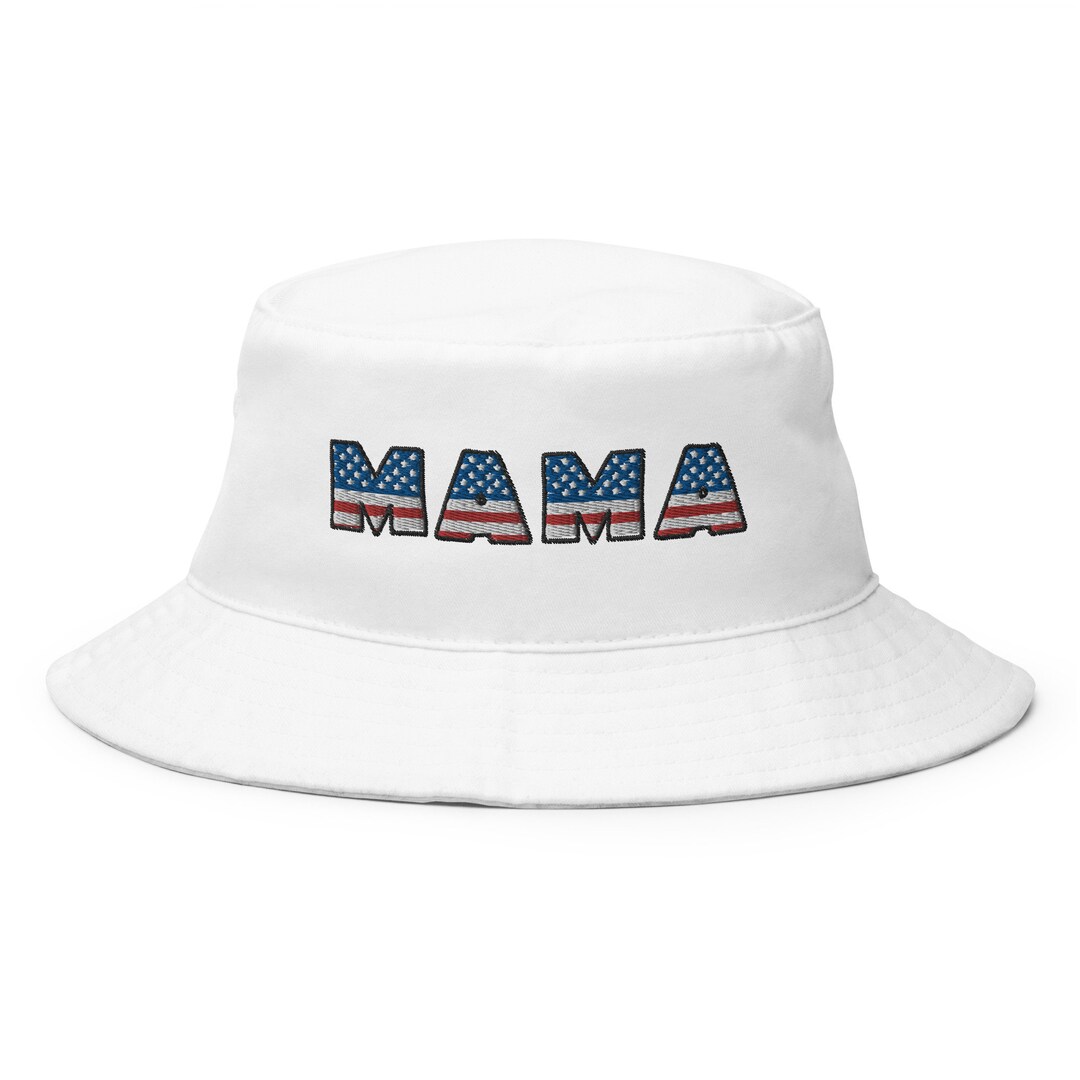Mama Hat, Embroidered American Flag Mom Bucket Hat, Mama Hats for Women