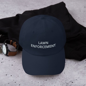 Lawn enforcement hat, embroidered dad hat, gardening hat, lawn mower hat, gift for dad, Dad hat.