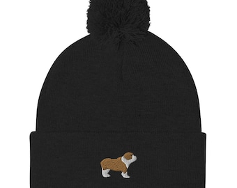 Gorro de buldogue inglês, gorro de pompom unissex bordado, presente de buldogue inglês, chapéu de pai e mãe de cachorro buldogue inglês.