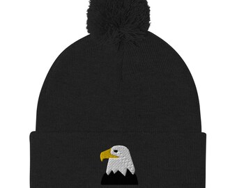 Bonnet aigle, bonnet à pompon unisexe brodé, chapeau aigle, cadeaux aigle, bonnet à pompon.