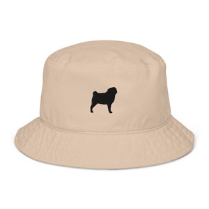 Pug hat, pug gift, embroidered unisex organic bucket hat, pug mom pug dad hat.