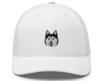 Husky trucker hat, embroidered unisex hat, Siberian husky gifts, siberian husky mom dad hat.