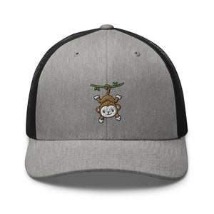 Monkey trucker hat, kawaii monkey, embroidered unisex hat, monkey gifts.