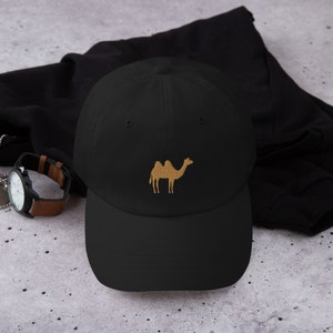 Camel hat, embroidered camel hat, camel gifts for women and men, old gold embroidery unisex Dad hat.