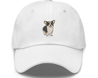 Corgi hat, full color embroidered unisex baseball hat, tri-color corgi standing, corgi gifts