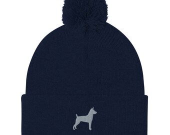 Bonnet de rat terrier, bonnet brodé pom-pom, cadeau Rat terrier, chapeau de maman papa Rat terrier.