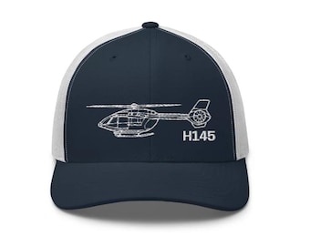 H145 helicopter hat, custom embroidered unisex Trucker Cap, personalized helicopter hat for men, helicopter personalized gifts.