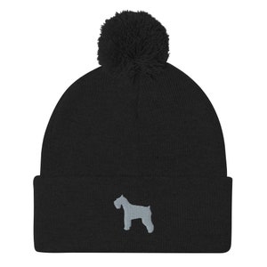 Standard schnauzer beanie, embroidered pom-pom beanie, for adults, schnauzer gifts, grey embroidery, classic design.