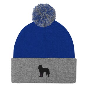 Labradoodle beanie, embroidered pom-pom beanie, for adults, labradoodle gifts, black embroidery.