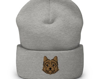 Cairn terrier beanie, embroidered dog face Cuffed Beanie, cairn terrier gifts, cairn terrier autumn winter hat.