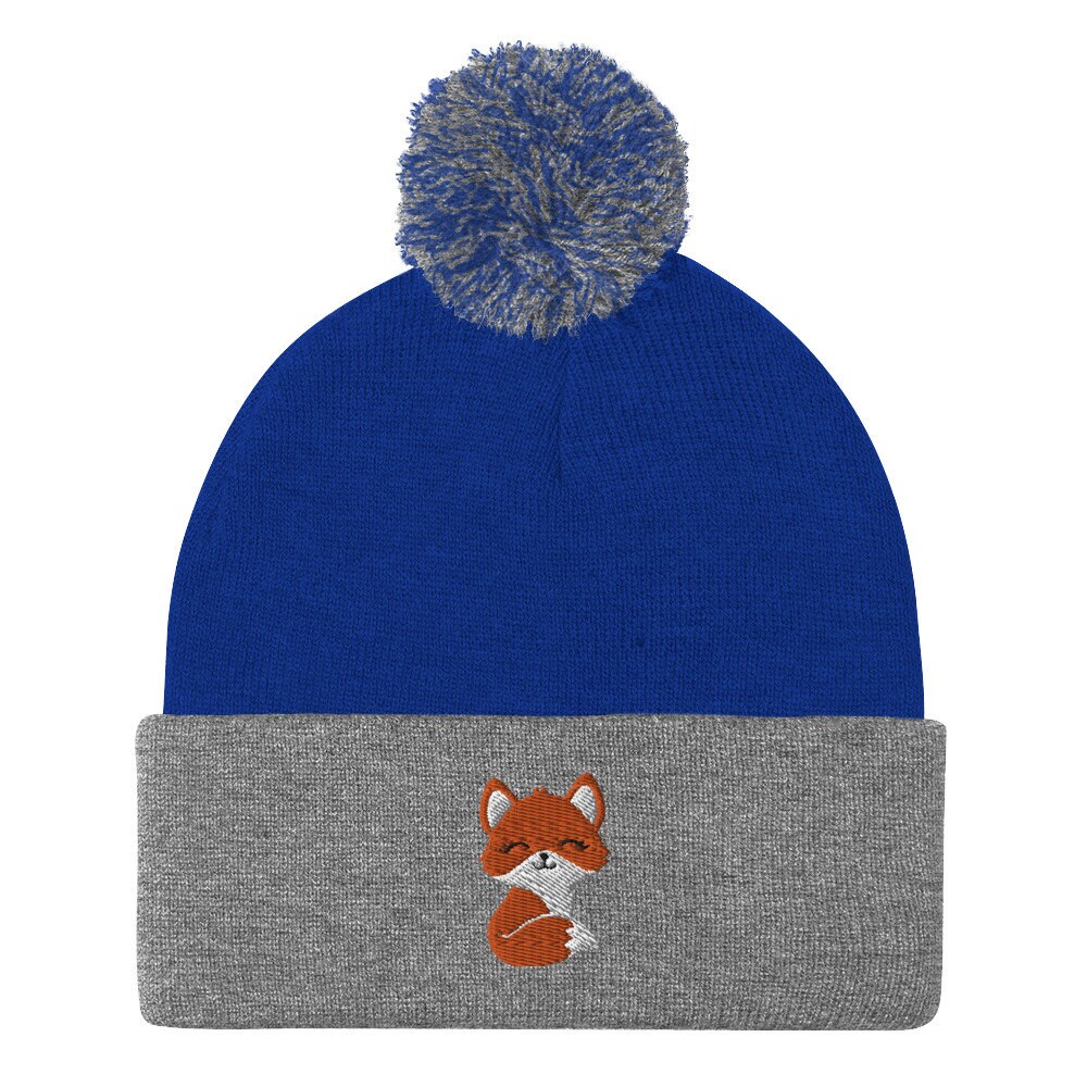Kawaii Fox Beanie, Cute Beanie Fox Hat, Embroidered Fox Smiling