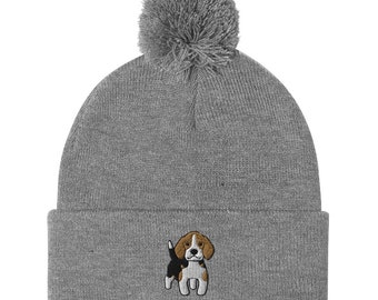 Beagle beanie, embroidered unisex Cuffed Beanie, beagle gifts, Christmas gifts, Pom-Pom Beanie.