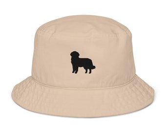 Golden retriever-hatt, broderad unisex ekologisk bucket hat, för vuxna, retriever-presenter, svart broderi, klassisk design.