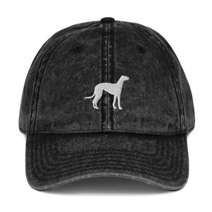 Greyhound hat, embroidered unisex vintage hat, for adults, greyhound gifts, white embroidery, classic design.