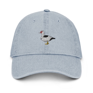 Muscovy duck hat, embroidered unisex denim hat, muscovy duck gifts, duck lover hat.