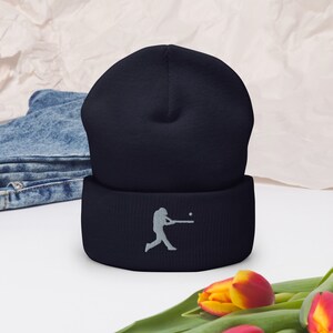 Baseball beanie, embroidered unisex cuffed beanie, Baseball hat with ball, Baseball player beanie, baseball sport beanie.