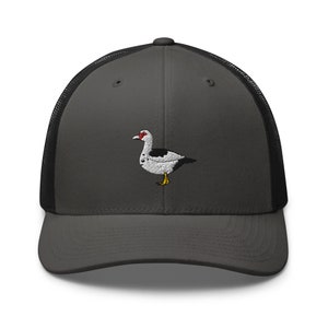 Muscovy duck trucker hat, embroidered unisex hat, muscovy duck gifts, duck lover hat, new trucker hat designs.