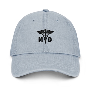 Medical doctor hat, medical symbol hat, medical student, medical school graduation gifts, embroidered unisex denim hat.