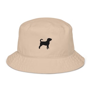 Puggle hat, pug and beagle mix dog hat, embroidered unisex organic bucket hat, Puggle gift, dog mom dad hat.